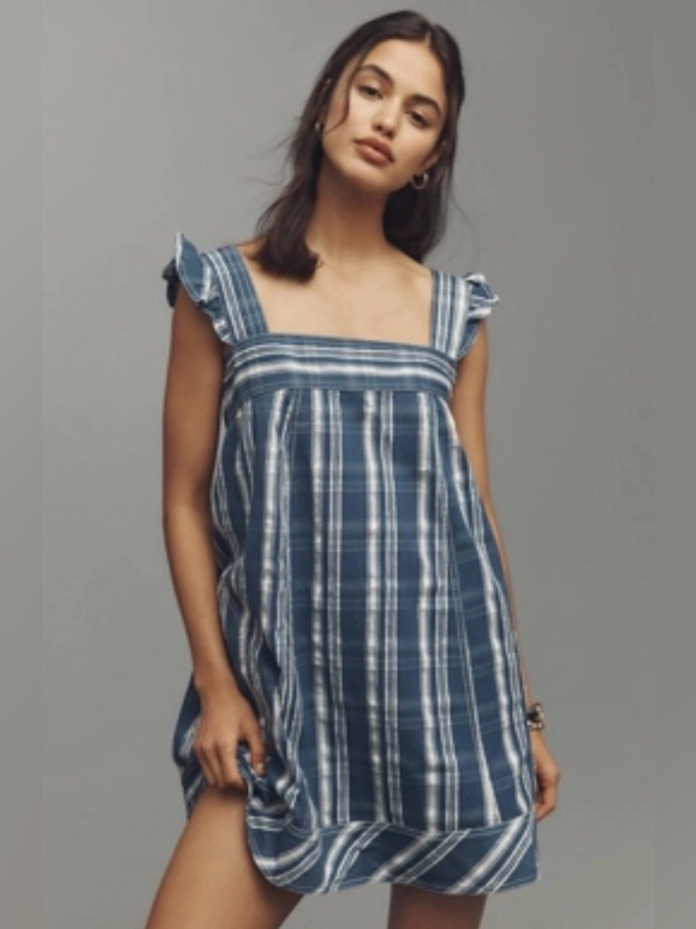 Pilcro Navy and White Striped Tie-Shoulder Mini Dress - Picture 2 of 8